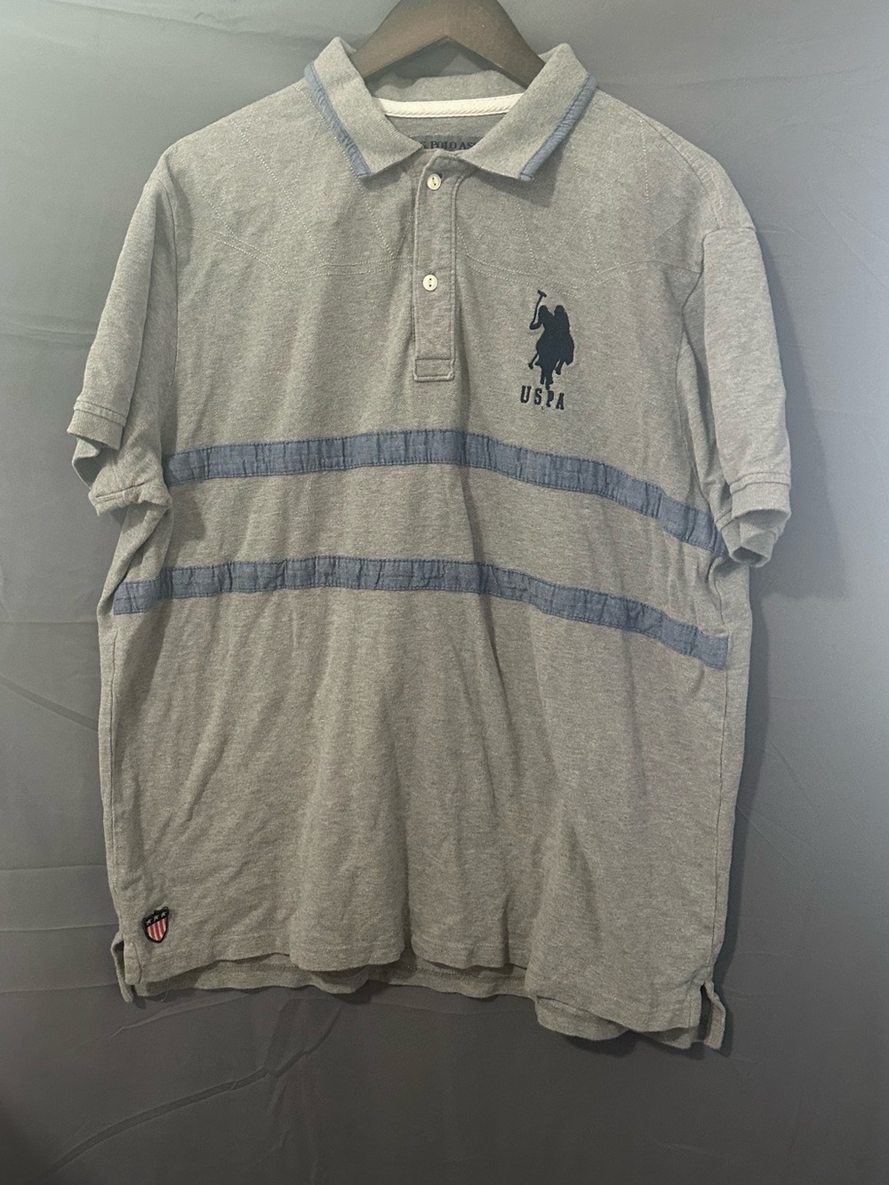 U.S. Polo Assn. Heather Gray Polo with Navy Stripe Accents